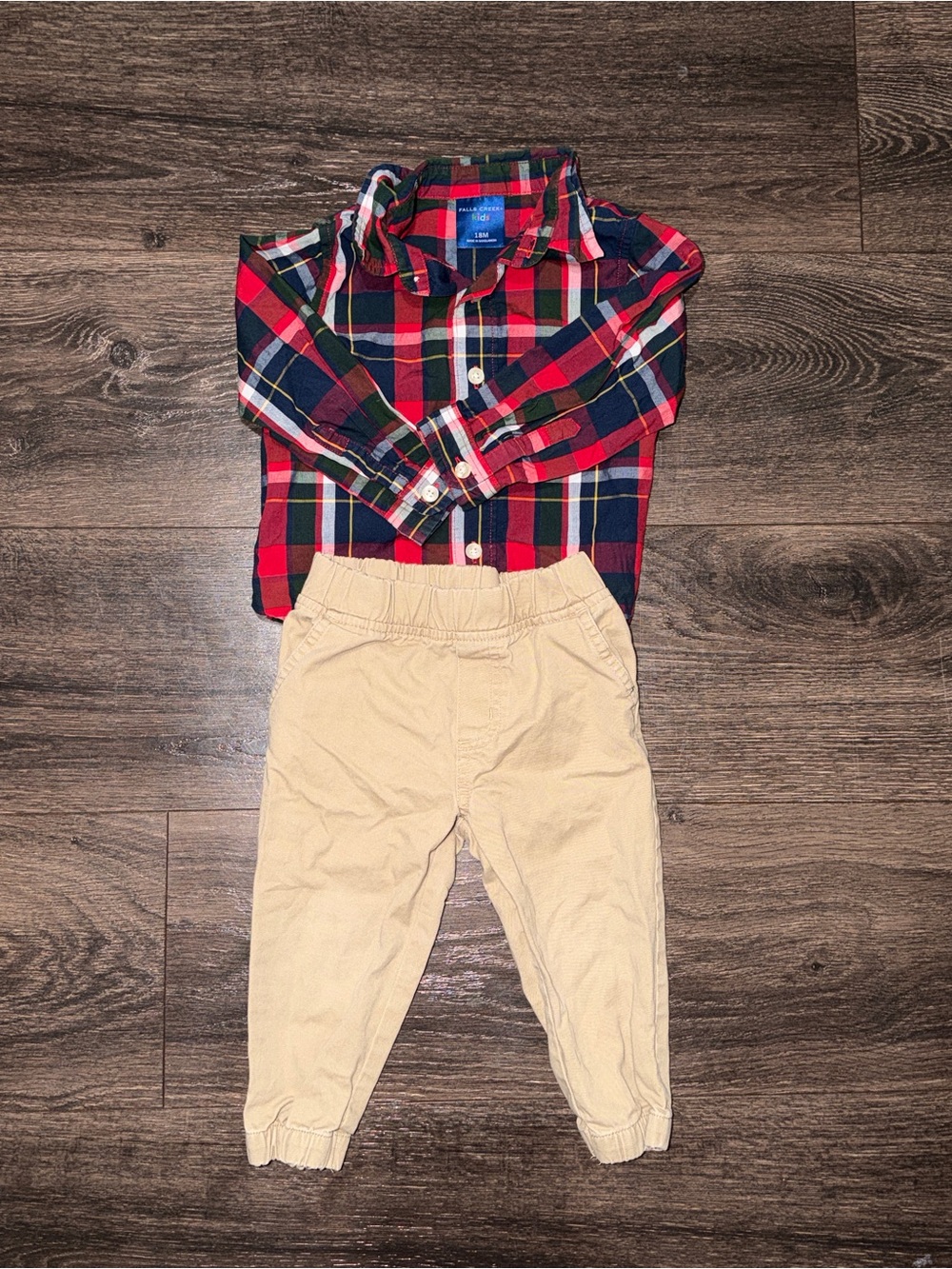 Falls Creek Plaid Shirt Khaki Pants Fall Outfit Boys 18 Months